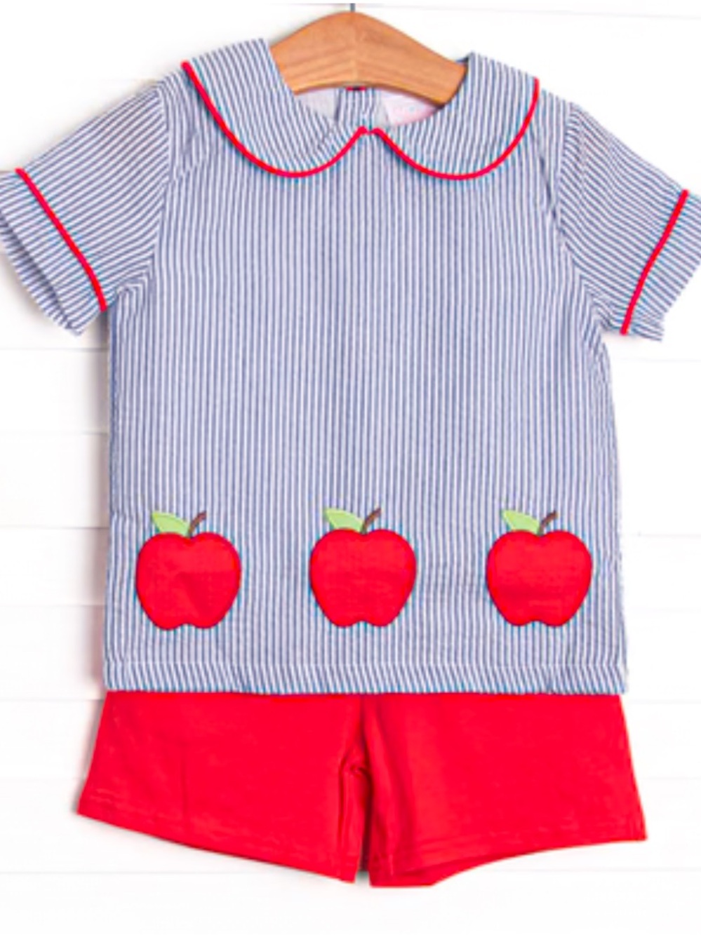 NWT Stitchy Fish Toddler Boy Apple Appliqué Matching Set in Red and Blue